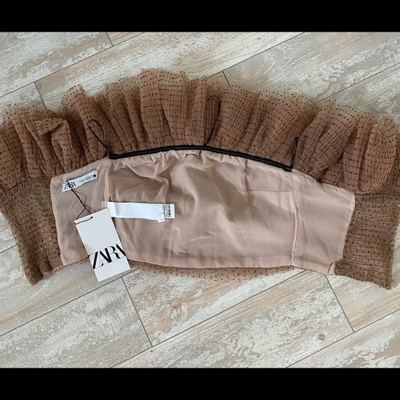 NWT Zara Nude Polka Dot Tulle Ruffle Top Size XS - Picture 7 of 11